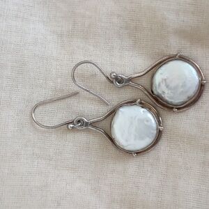 VINTAGE LARGE PEARL COIN BEZEL EARRINGS